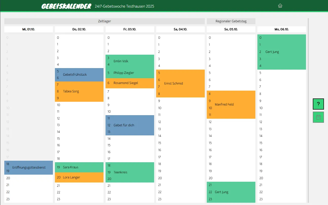 So sieht ein Kalender aus, den du auf dieser Seite für deine Gebetswoche anlegen kannst. Vorschau eines Kalenders